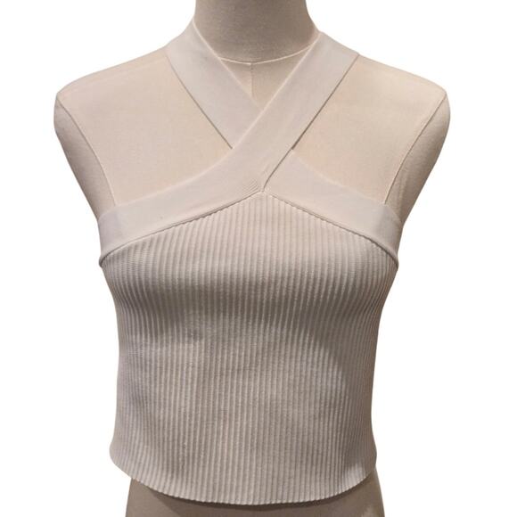 Sincerely Jules Ribbed Knit Halter Top Criss-Cross Neckline Cropped White XL - Picture 1 of 9